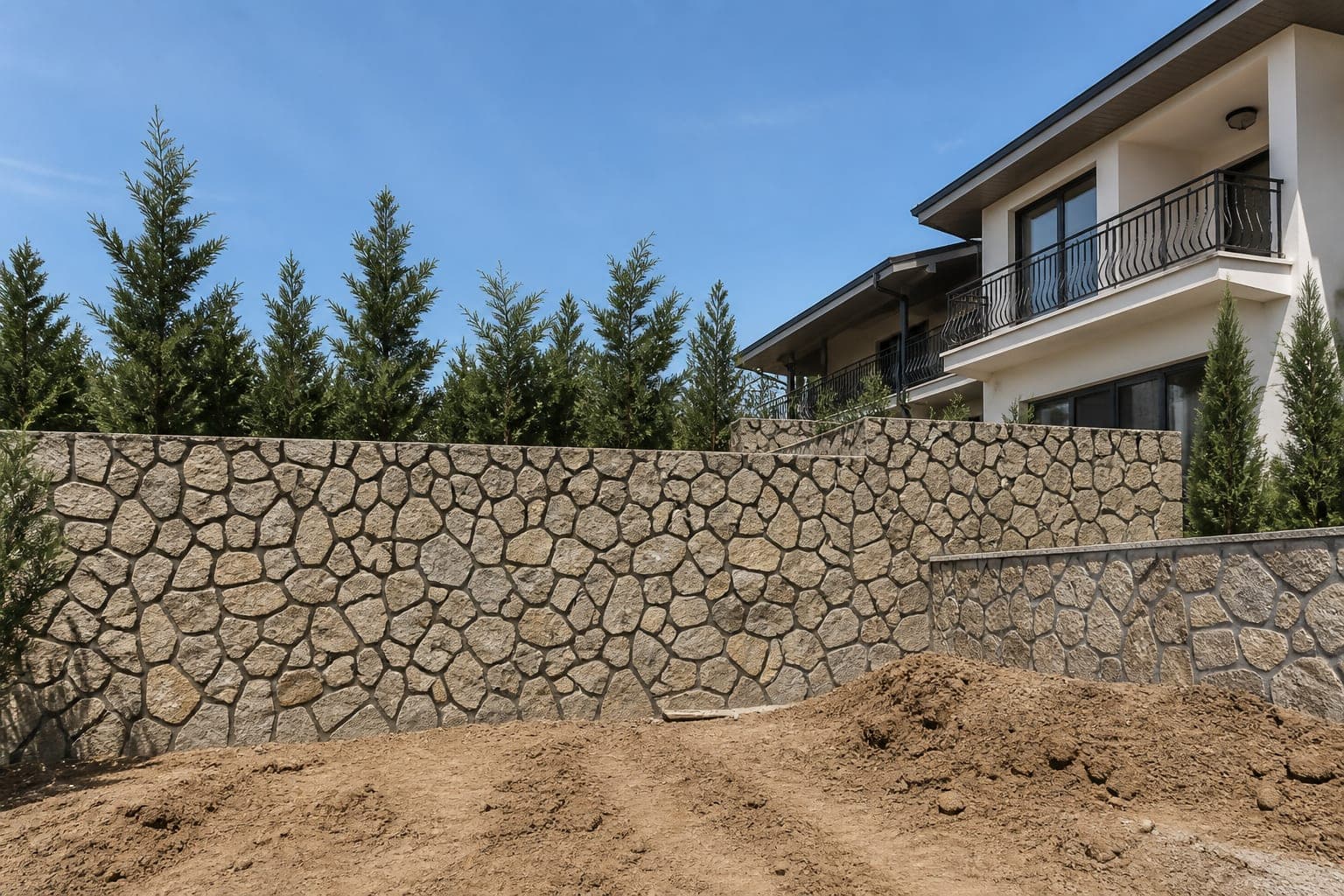 İstanbul villa bahçesinde doğal taş istinat duvarı — bahçe, peyzaj ve cephe taş duvar uygulaması